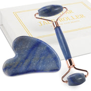 Rodillo de jade XYZBSTAR para rostro, masajeador facial, herramienta de cuidado de la piel, herramientas faciales Gua Sha para rostro, cuello y ojos, reduce la hinchazón de la piel (azul)