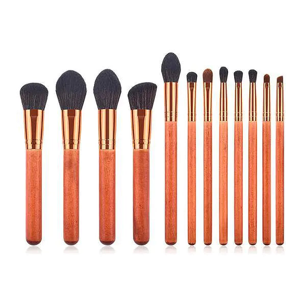 Set de 12 brochas de maquillaje con brocha para polvos y brochas de madera